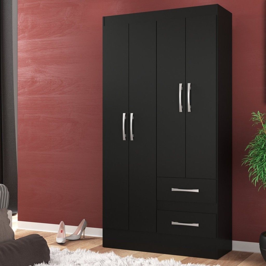 Guarda-Roupa Solteiro Preto 4 Portas: Organize Já!