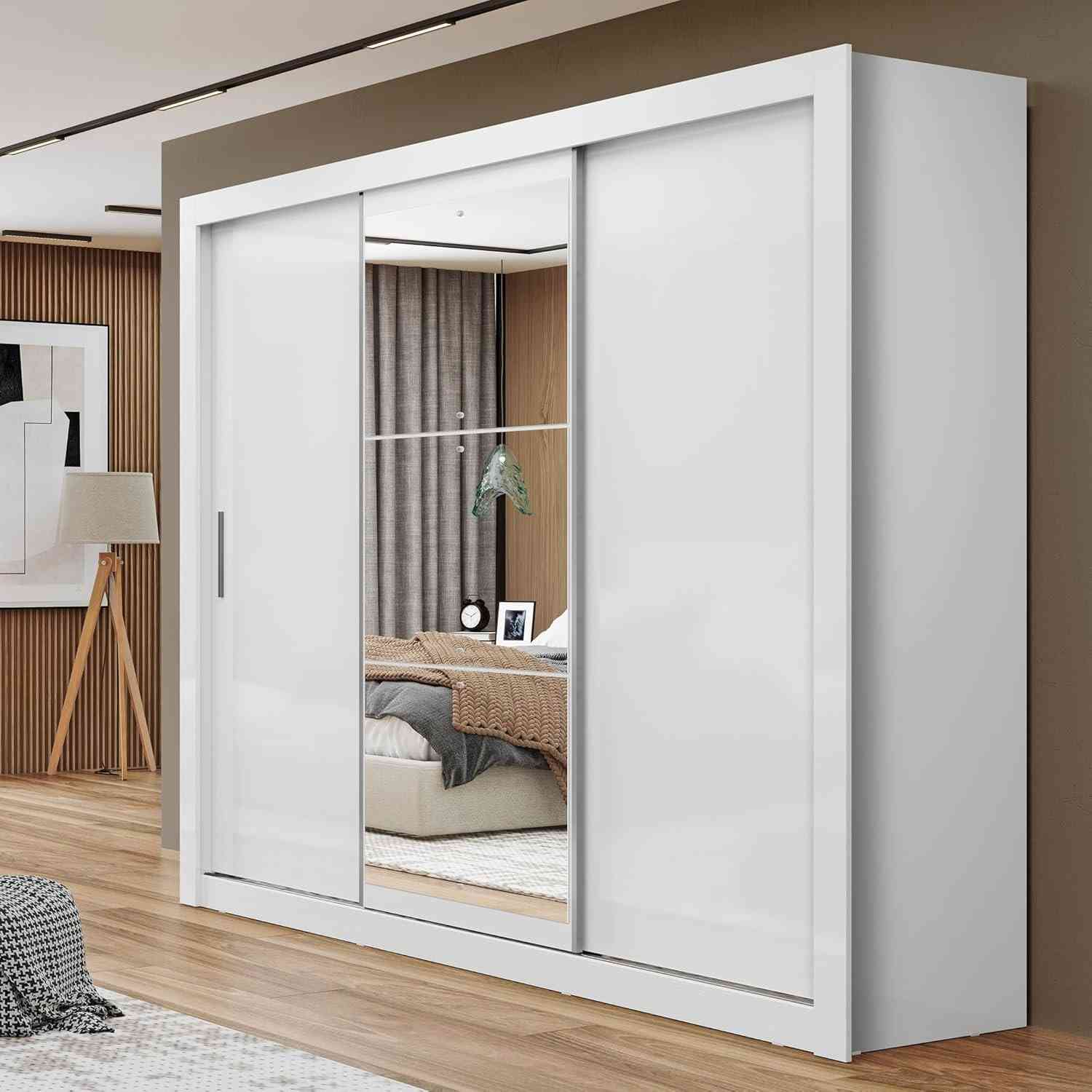 Guarda-Roupa Casal Espelhado 3 Portas com 4 Gavetas - Viena Yescasa Branco