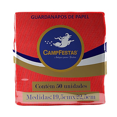 Guardanapo Crepado Vermelho 19,5x22,5cm - 50 Unidades CampFestas Rizzo