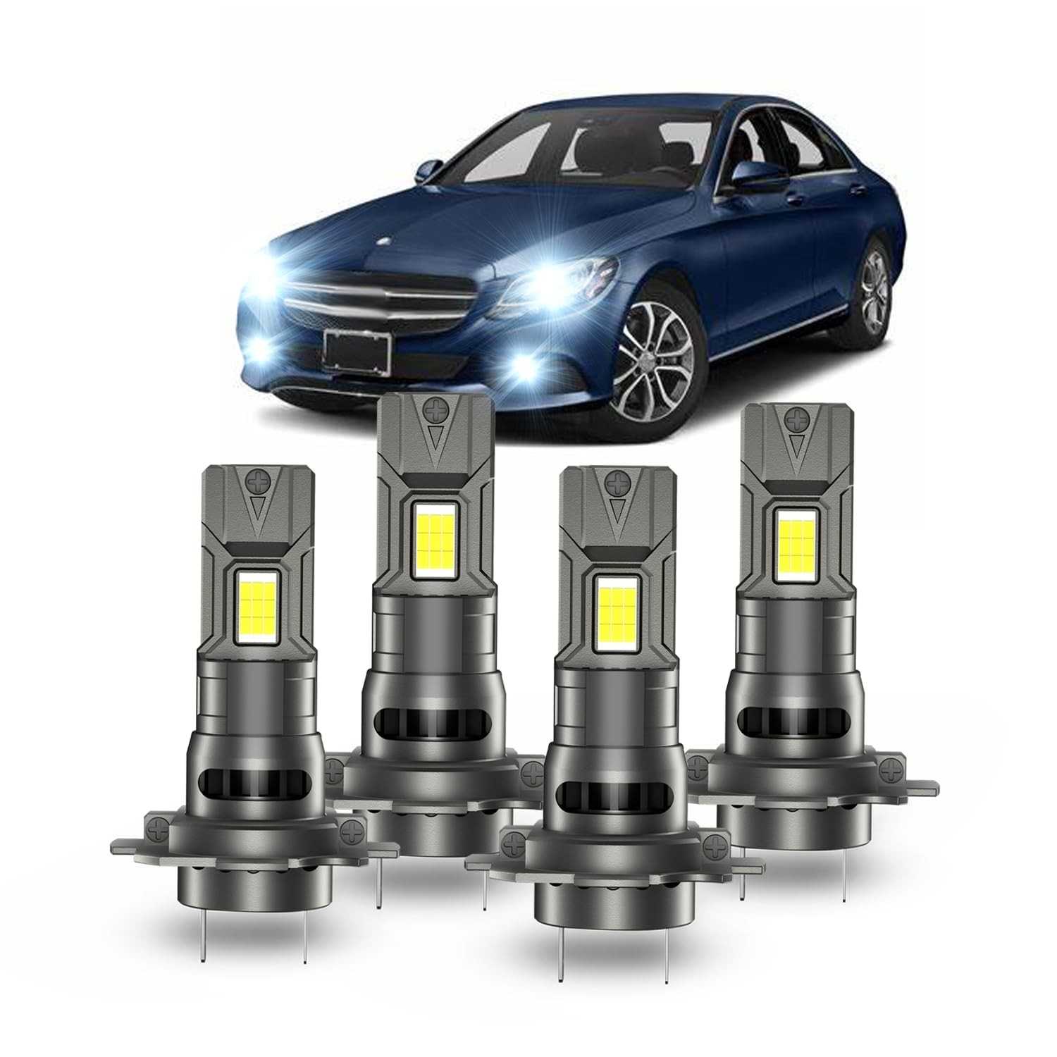 Kit Lâmpadas LED H7 para Mercedes-Benz C250/C300/C350: 600% Mais Brilho, Plug and Play, Durabilidade Extrema