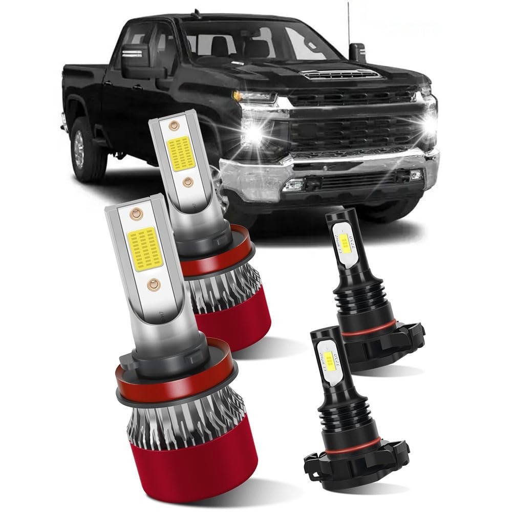 Kit 4 Lâmpadas LED H11/H9 H8 H16 5202 para Silverado 1500/2500/3500HD 2022-2023: Farol Alto e Neblina 800% Mais Brilho