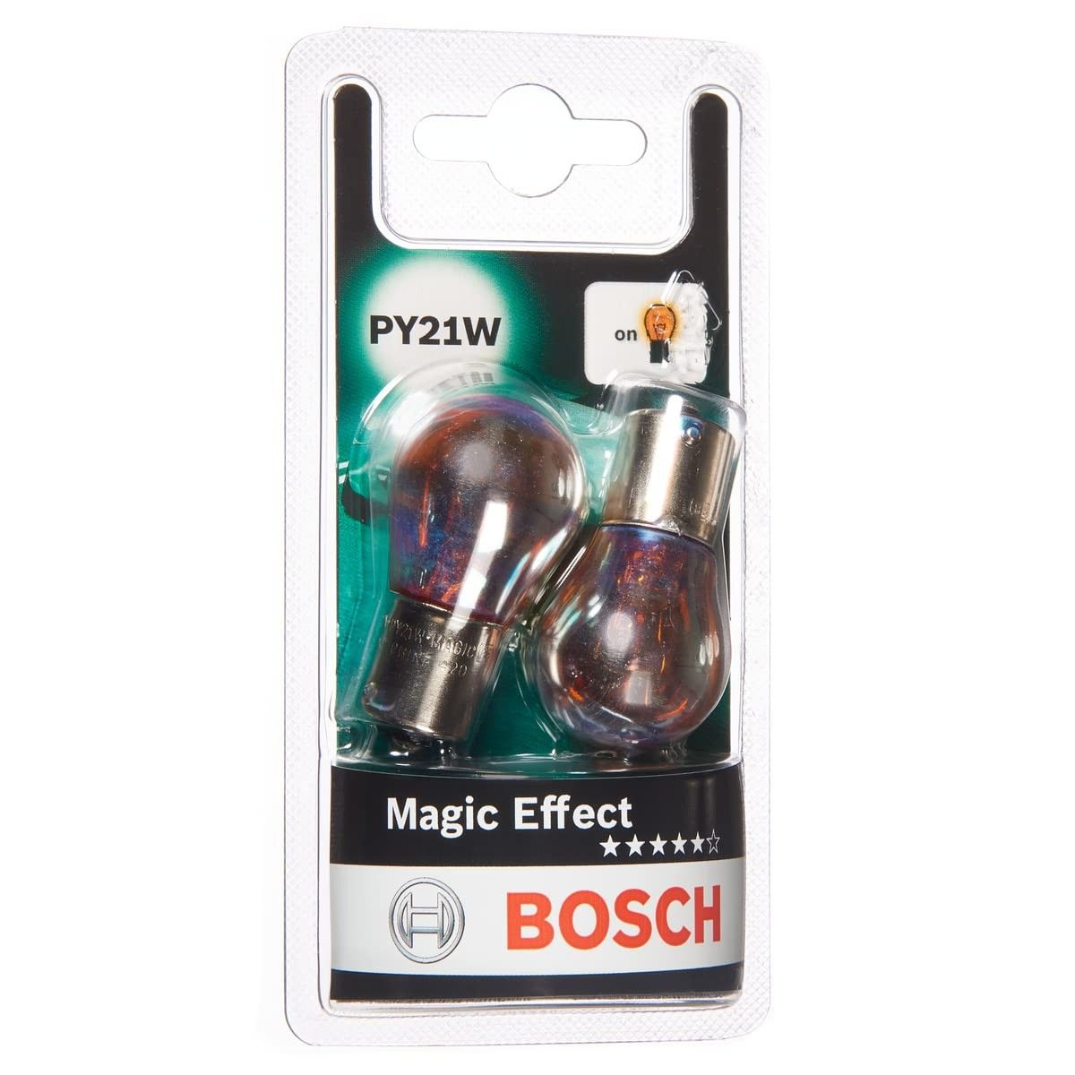 Bosch Magic Effect PY21W: Lâmpada Halógena 12V 21W com Efeito Alaranjado para Faróis Transparentes