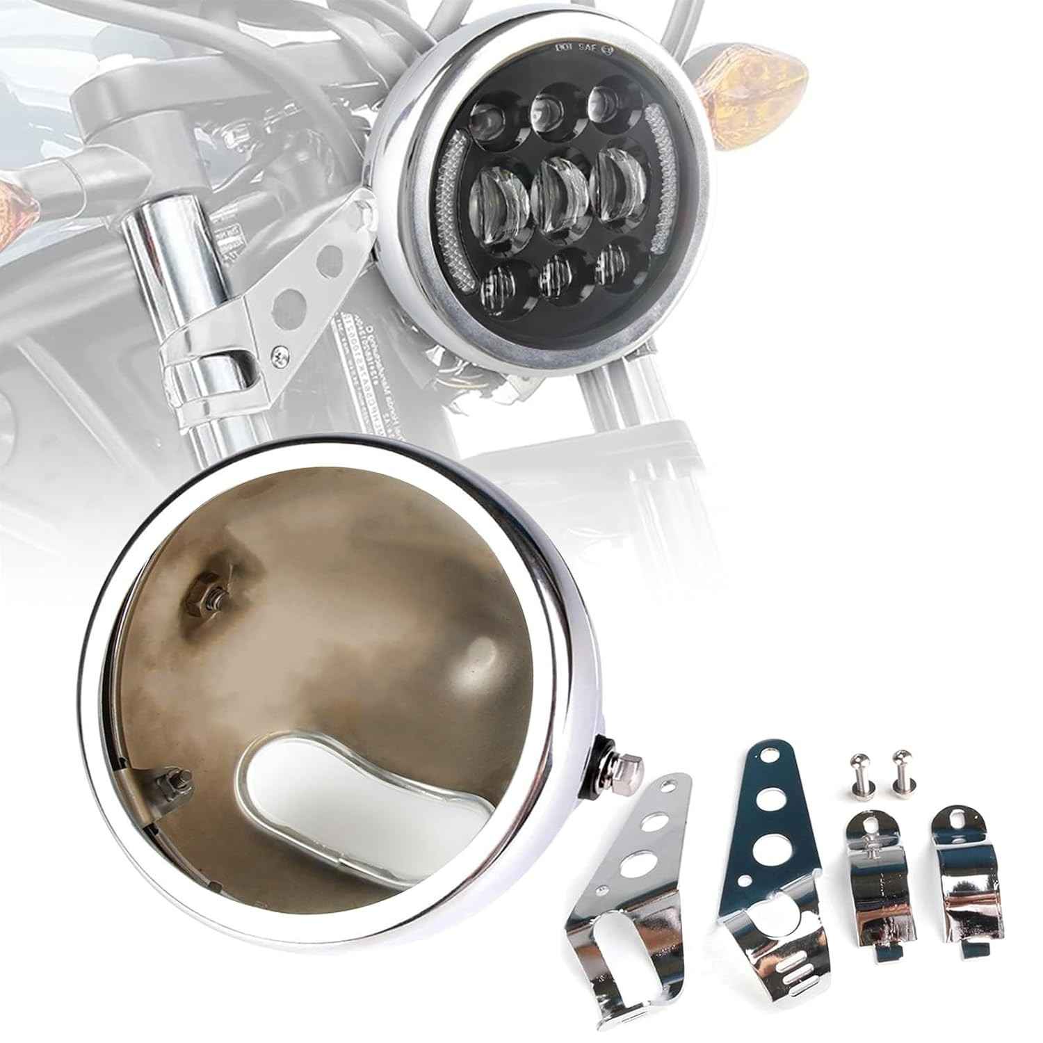 Suporte de Carcaça para Farol de Moto Harley Davidson Cromado 14cm (5.75") - Upgrade Premium