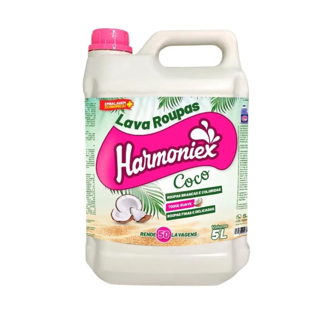 Lava Roupas Líquido Coco 5L Harmoniex - Limpeza Profunda e Fragrância Duradoura