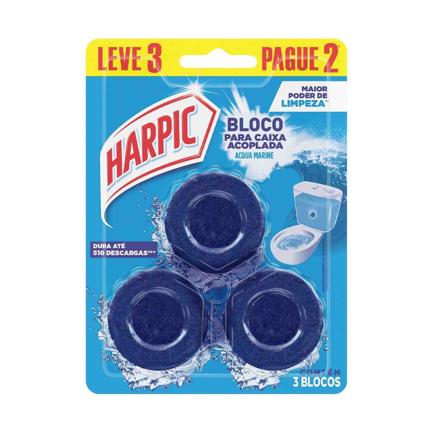 Harpic Limpador e Aromatizador Sanitário Marine - 3 Unidades para Caixa Acoplada
