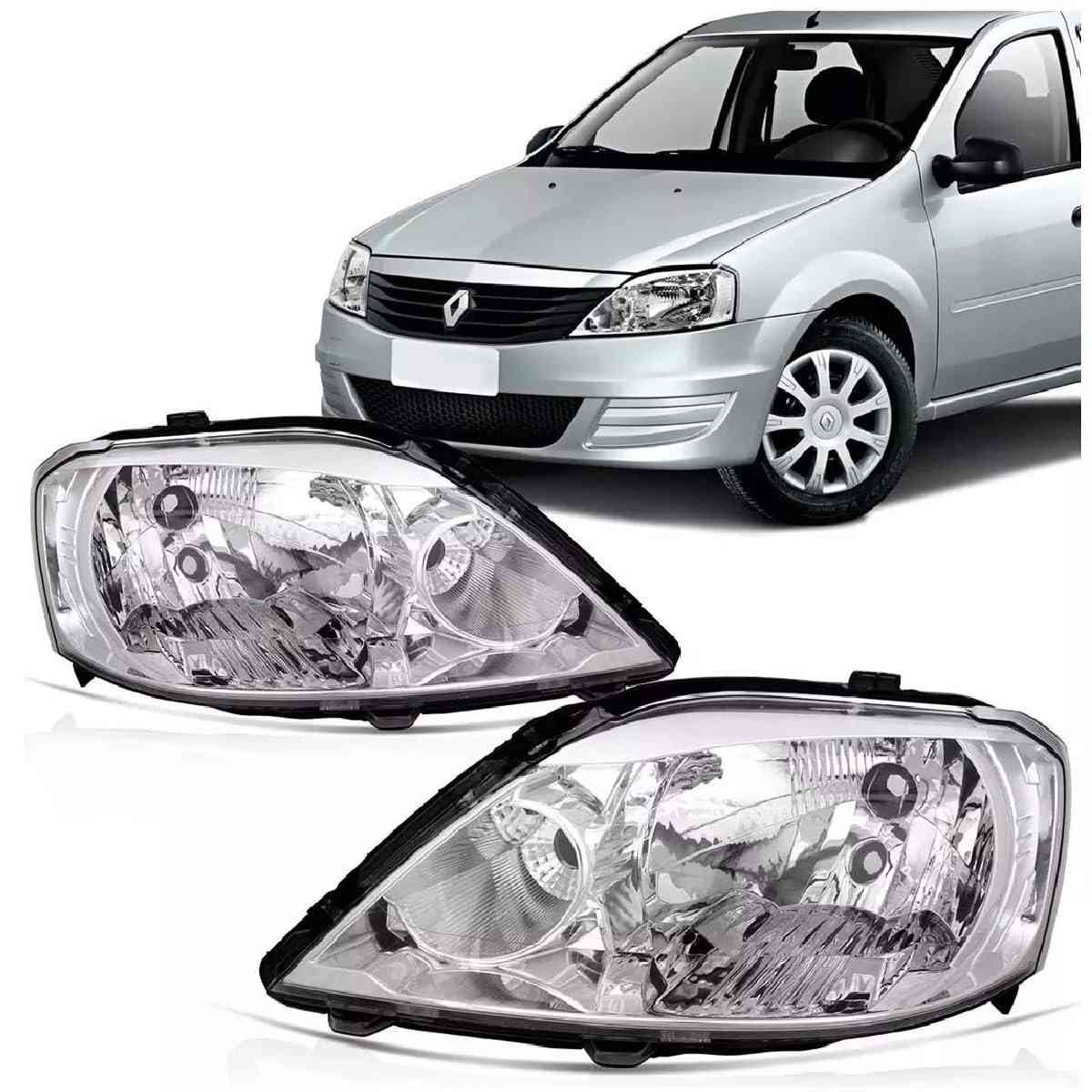 Par de Faróis Logan Hatch/Sedan 2010-2013 Máscara Cromada - Visibilidade e Estilo Renovados