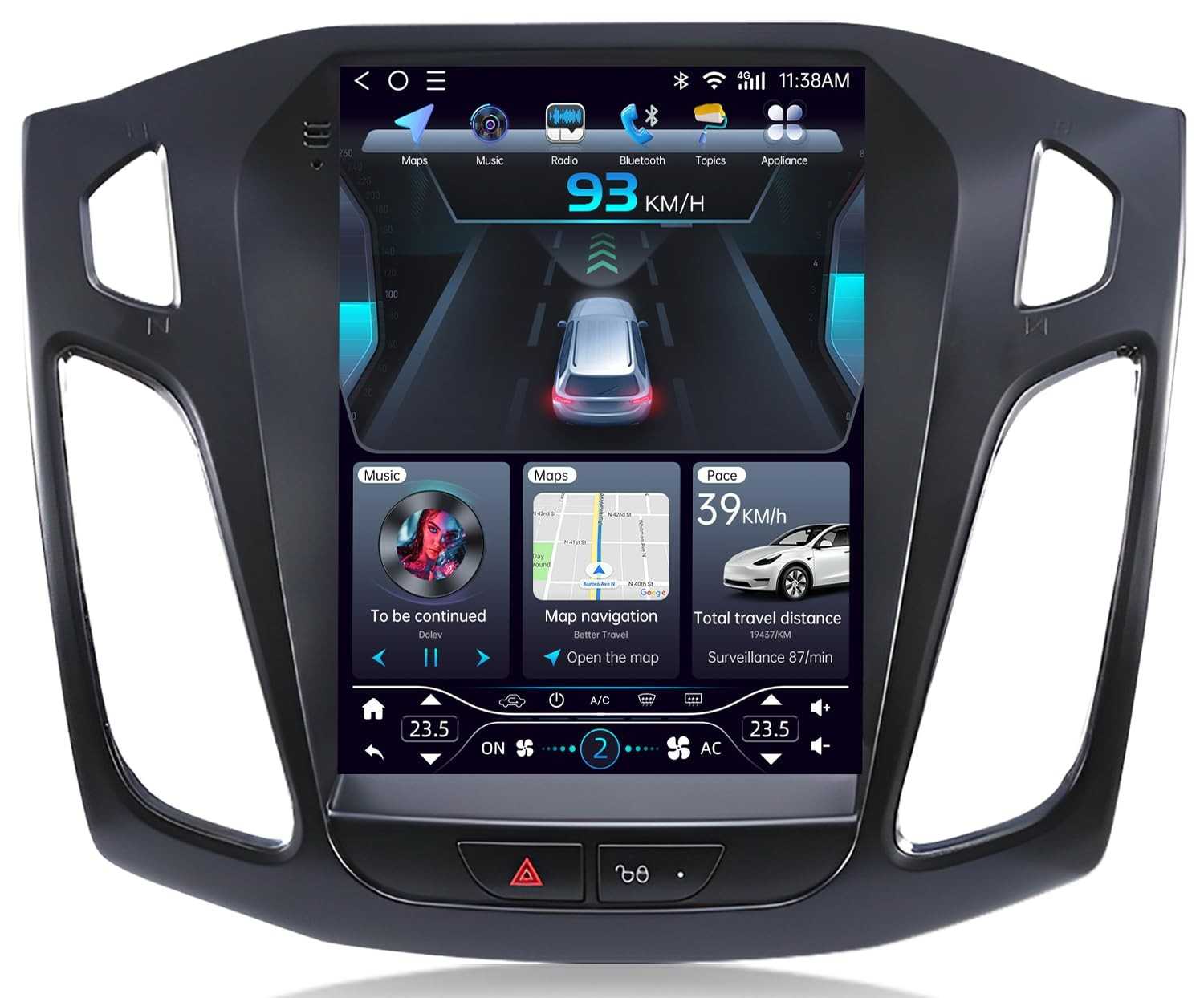 Rádio Automotivo Ford Focus 2012-2018: Tela HD 9.7" 8 Núcleos, CarPlay/Android Auto Sem Fio, GPS e Som HiFi