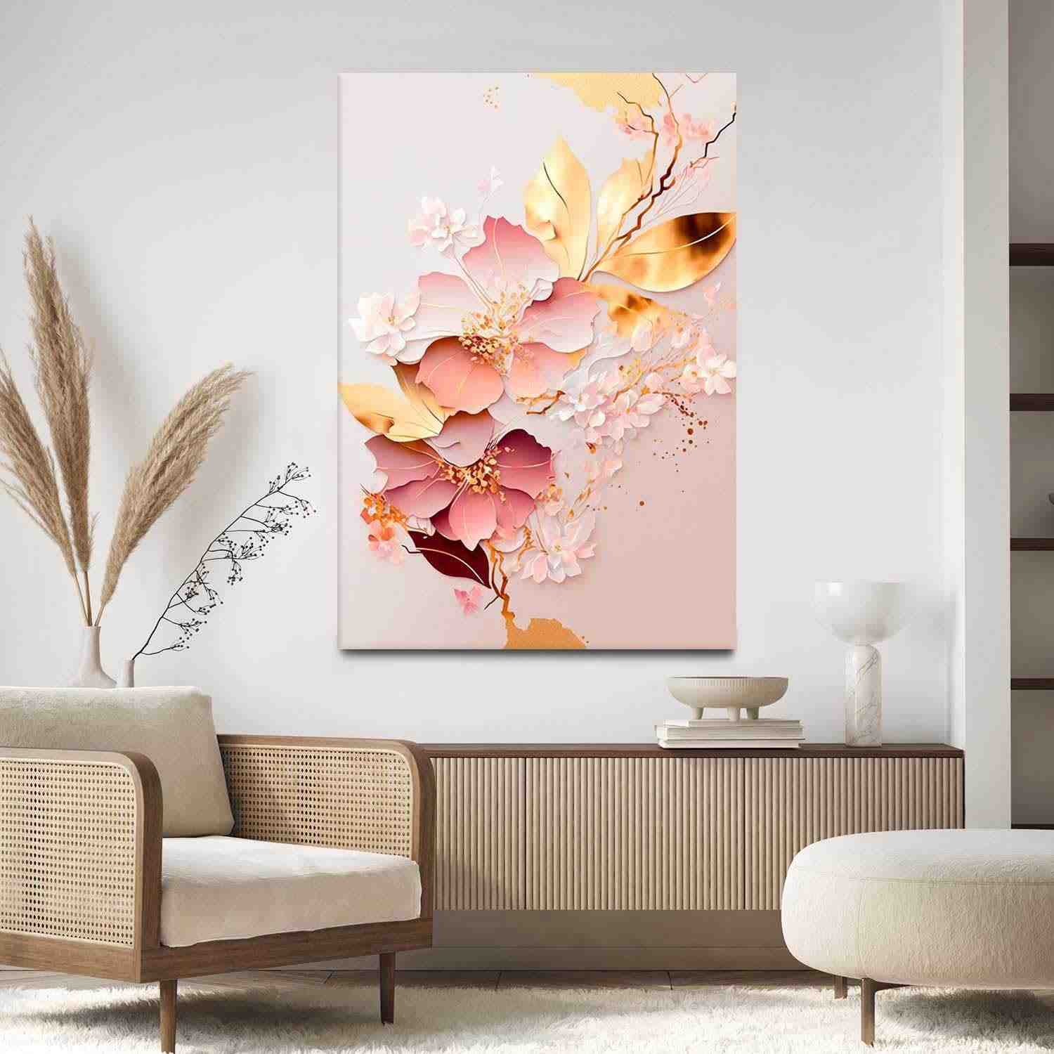 Quadro Decorativo Rosê Abstrato Floral 40x60 - Tecido Premium com Impressão HD
