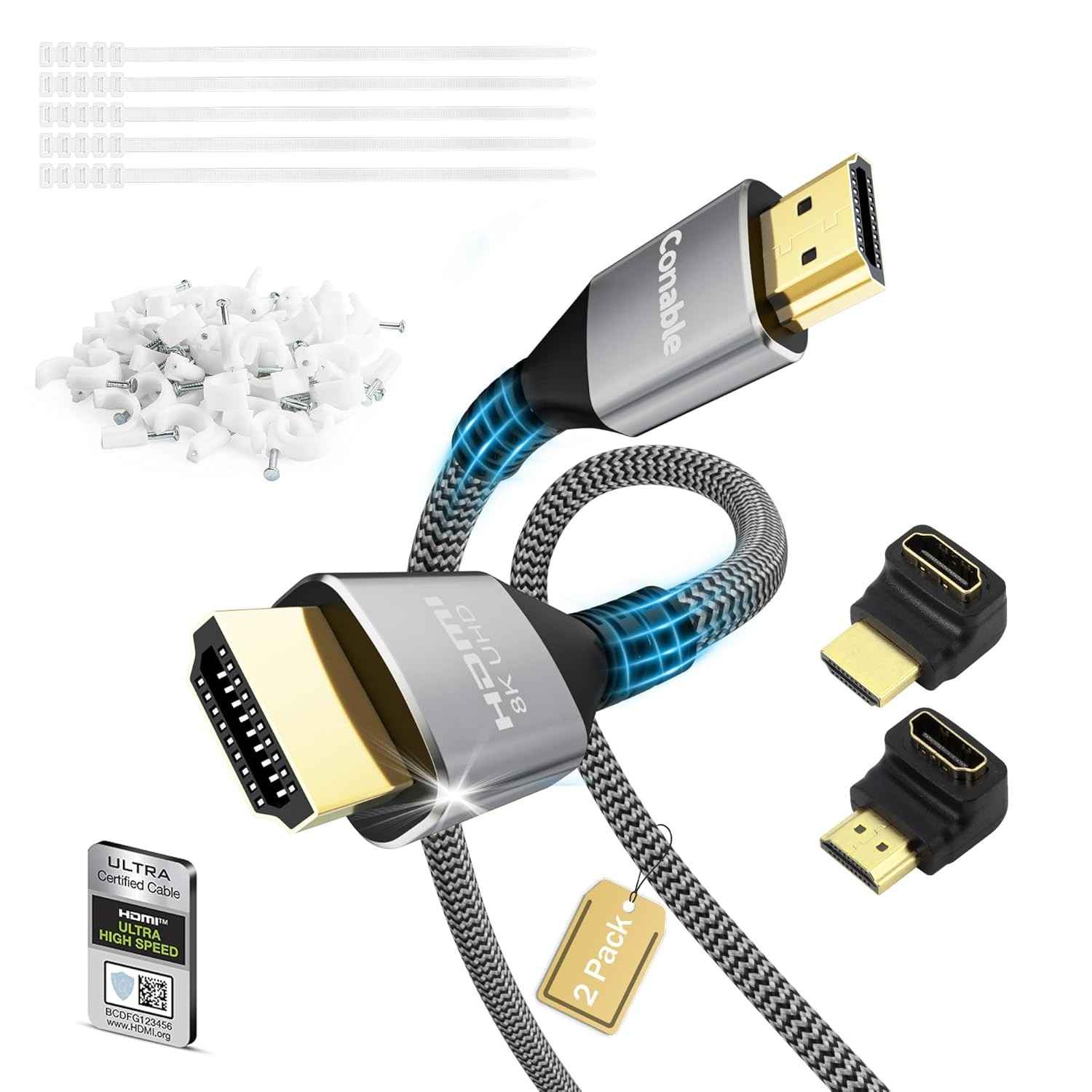 Cabo HDMI 8K Certificado (2 Unidades) - 48Gbps, Ultra HD, 8K@60Hz, 4K@120Hz, eARC, HDR, PS5, Xbox