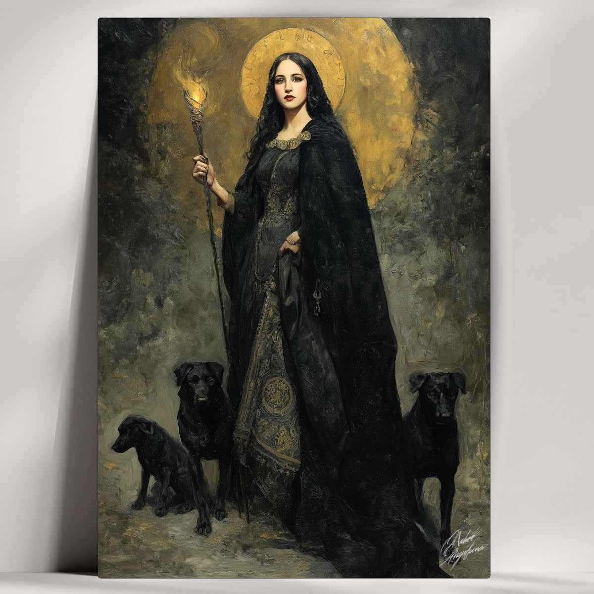 Quadro Decorativo Hécate Deusa - Estilo Wicca e Mitologia - 20x14cm com Fita