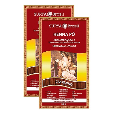 Henna Surya Brasil Castanho: Kit 2un para Cabelos Incríveis