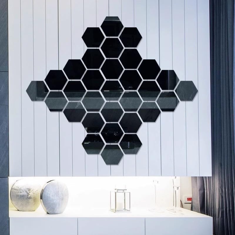Adesivos Hexágono 3D Acrílico Espelho - Decoração DIY Moderna para Paredes e Espelhos