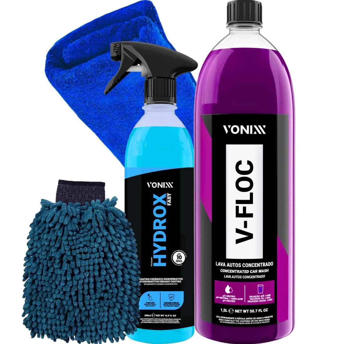 Kit Hydrox Fast Vonixx Coating Cerâmico Hidro Repelente Selante Sem Toque V-floc 1,5L