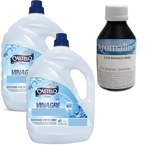Kit Vinagre 10L (2x5L) para Lavar Roupas + Essência Hidrossolúvel 100ml – Amacia e Perfuma as Roupas (Chá Branco)