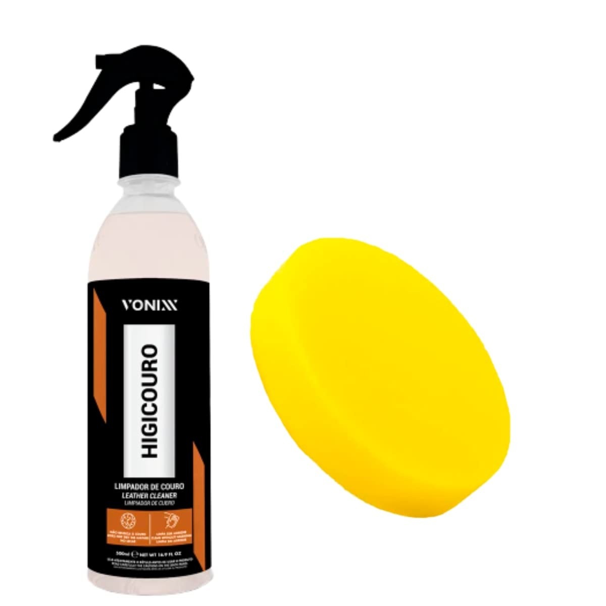 Kit Higicouro Limpador de Couro Vonixx 500ml + Espuma Aplicadora Detailer - Limpeza Profunda e Segura para Bancos, Sofás e Acessórios