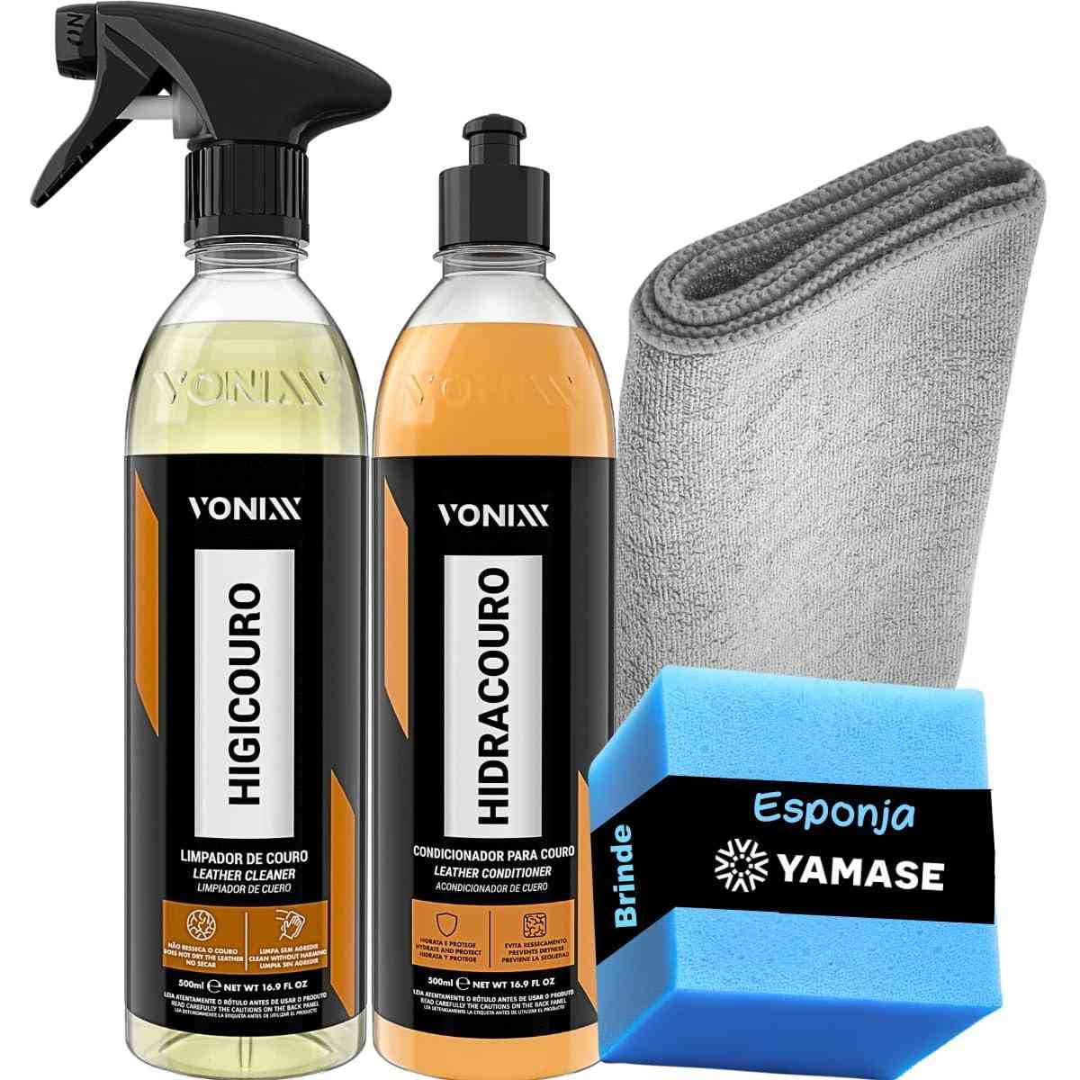 Kit Limpeza e Hidratação Couro Vonixx: Higicouro + Hidracouro 500ml | Bancos, Bolsas, Sapatos e Jaquetas