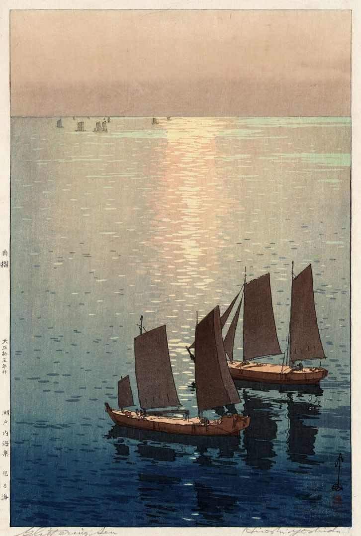 Hikaru umi de Hiroshi Yoshida - Tela Canvas 60x89 - Arte de Museu para Decoração Elegante