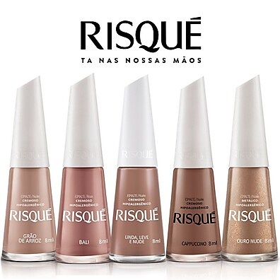 Kit Risqué 10 Esmaltes Nude Rosa Marrom Hipoalergênico