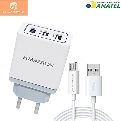 H'maston H62: Carregador Turbo 20W 3 USB + Cabo