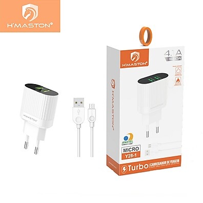 H'maston Y28-1: Carregador Turbo 2 USB com Cabo V8