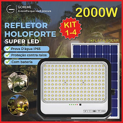 Holofote LED Solar 2000W Prova D’Água com Placa – Ilumine Seu Jardim