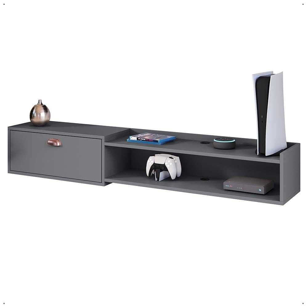 Rack Bancada Parede Home Supremo para TV 55" com Nicho e Porta Concha - Design Moderno Cinza