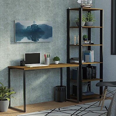 Home Office Completo: Mesa + Estante Industrial Madesa