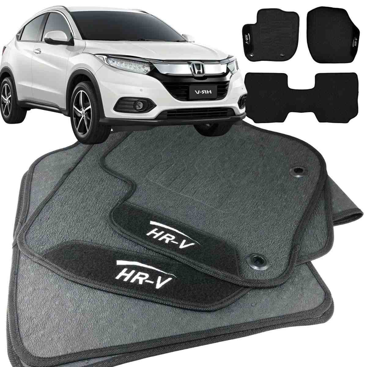 Jogo de Tapetes de Borracha Personalizado para Honda HR-V (2015-2018) - 3 Peças, Traseira Inteiriça, Impermeável e Logo Bordado