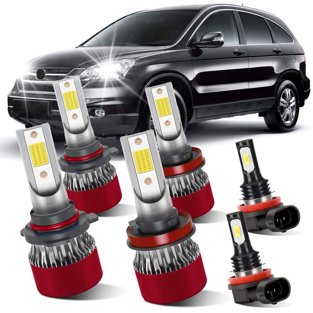 Kit 6 Lâmpadas LED 9005 H11 800% Mais Brilho para Honda CRV 2015-2021 - Farol Alto, Baixo e Neblina