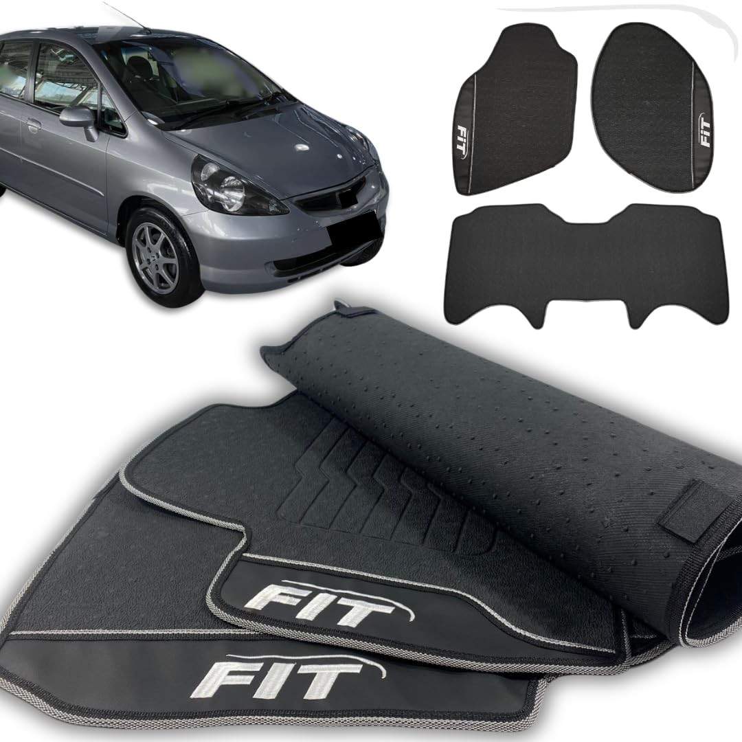 Tapete Automotivo Premium Honda Fit LXL 2004-2008: Jogo 3 Peças Antiderrapante Emborrachado