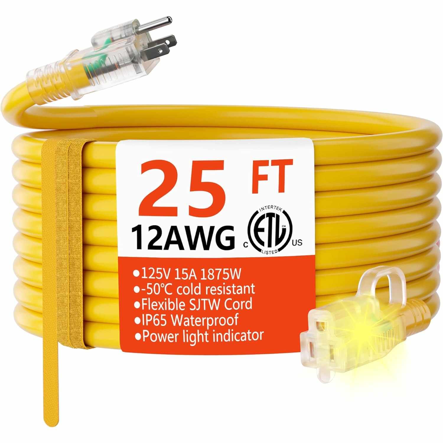 Cabo de Extensão HUANCHAIN 7,6m Reforçado 12AWG - Uso Externo, À Prova d'Água e Segurança Iluminada