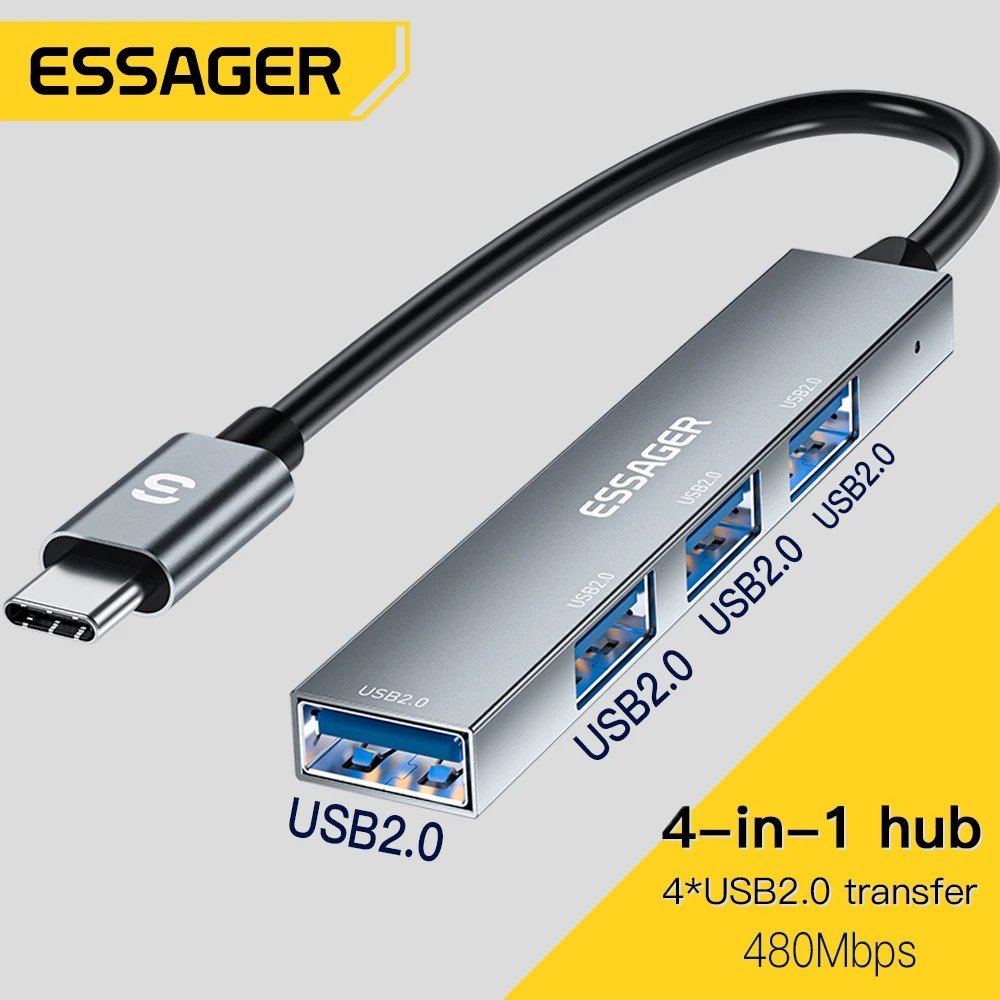 Hub USB-C 4 em 1 Essager: Expanda Sua Conectividade!