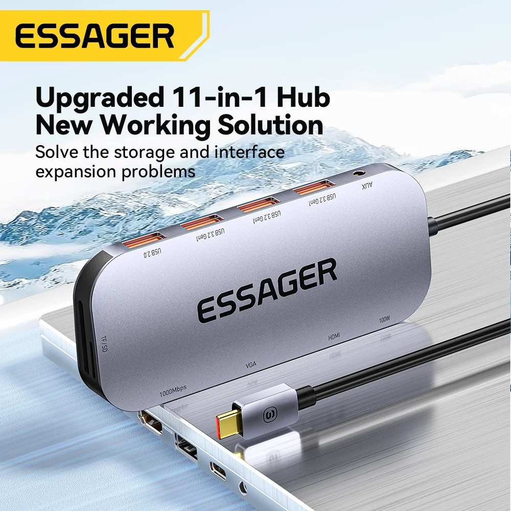Hub USB-C Essager: 11 em 1, 4K e RJ45