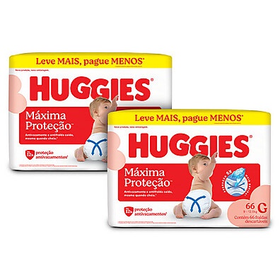 Huggies Máxima Proteção G: Kit com 66 Fraldas