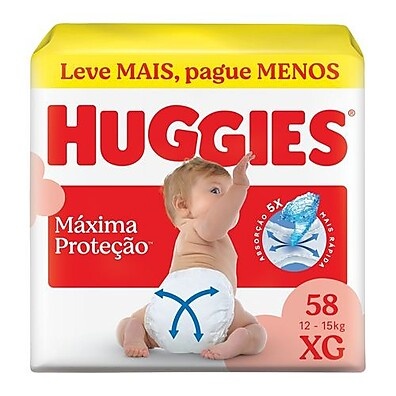 Huggies Máxima Proteção XG: 58 Fraldas Antivazamento