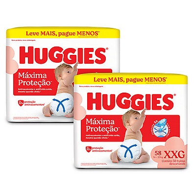 Huggies Máxima Proteção XXG: Kit com 58 Fraldas