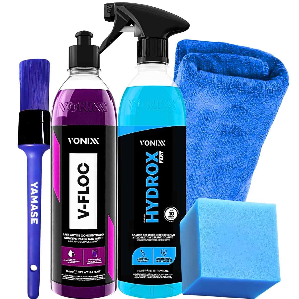 Kit Essencial Vonixx: Hydrox Fast Coating Cerâmico + V-Floc Shampoo Neutro - Brilho e Proteção Duradoura