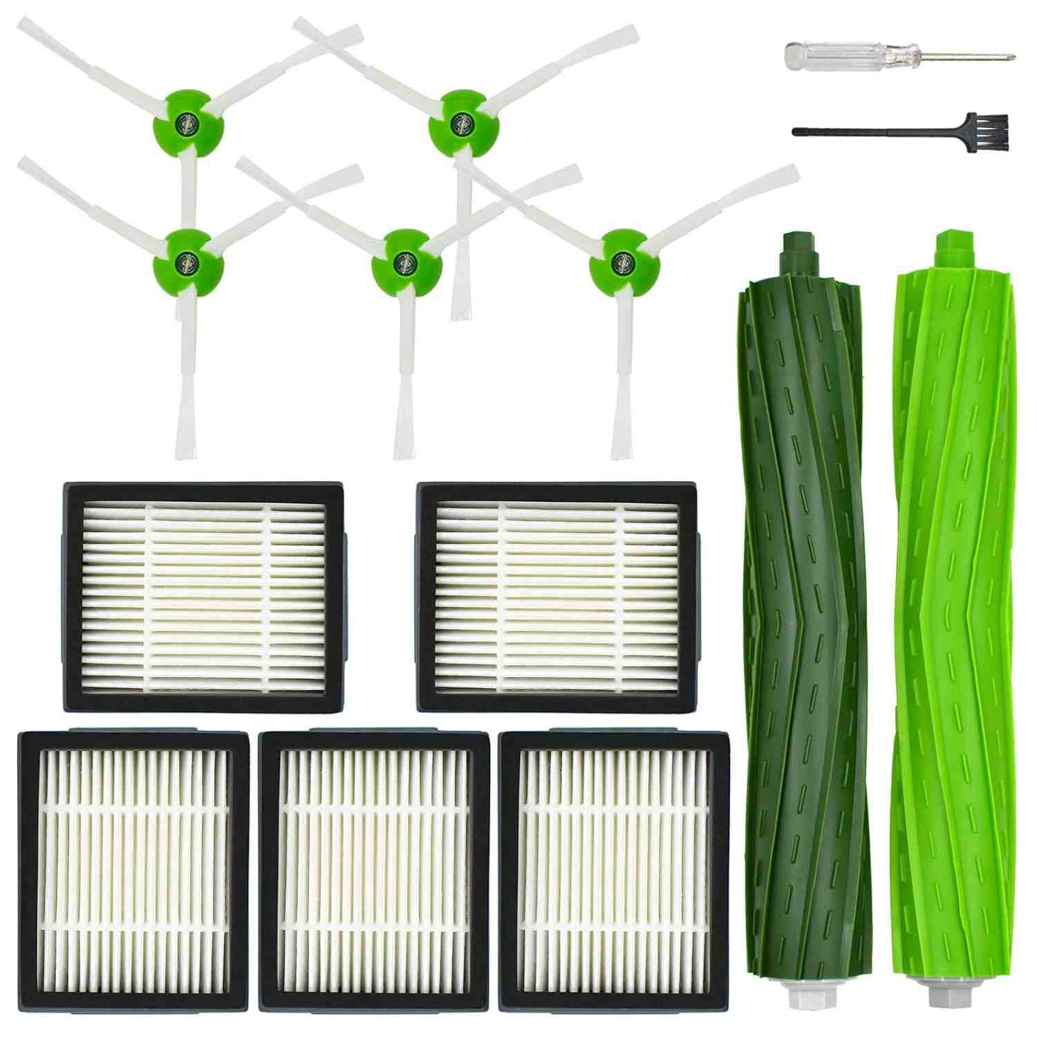 Kit de Acessórios para iRobot Roomba i1, i2, i3, i4, i5, i6, i7, i8, e5, e6 - Escova Principal + 5 Escovas Laterais e Filtros