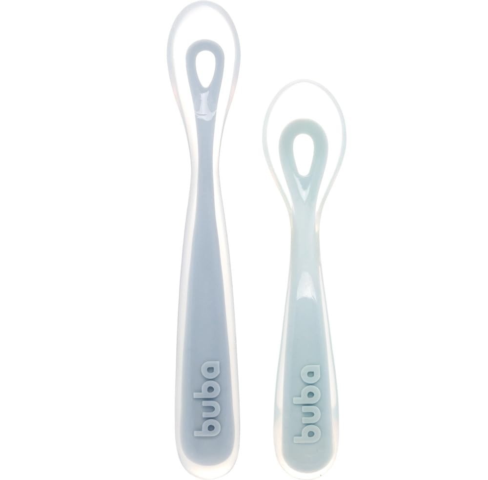Kit 2 Colheres em Silicone Buba - Fases 1 e 2 Azul | Ideal para Introdução Alimentar e Autoalimentação