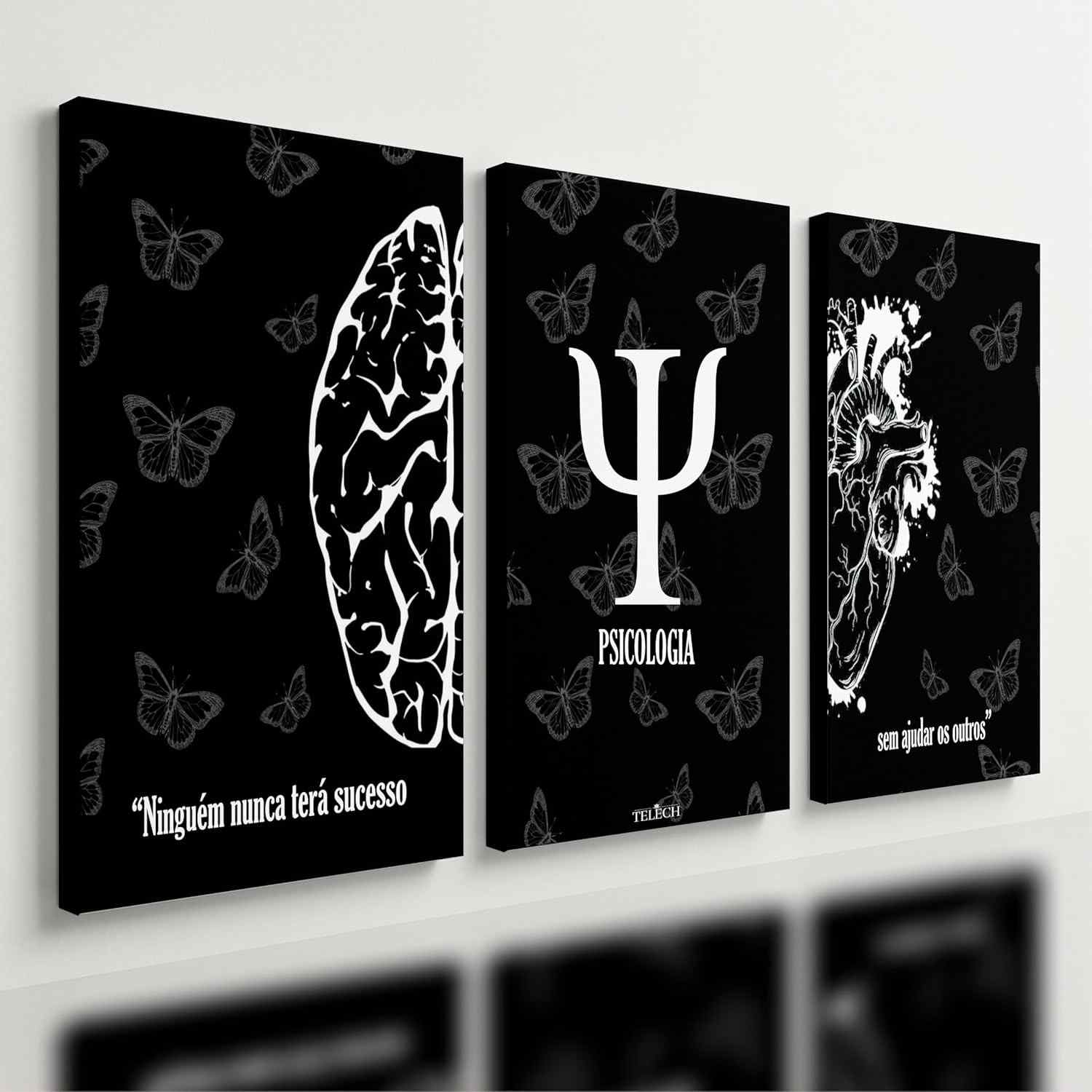Kit 3 Quadros Decorativos Psicologia Cérebro Mente - Ideal para Consultórios e Ambientes Terapêuticos