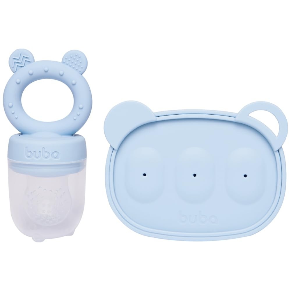 Kit Porta-Frutinhas e Forminha em Silicone Azul - Ideal para Introdução Alimentar