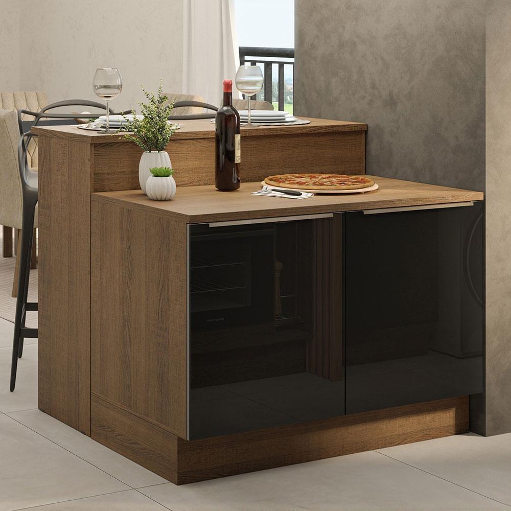 Ilha de Cozinha 120cm: Rustic/Preto Lux Madesa