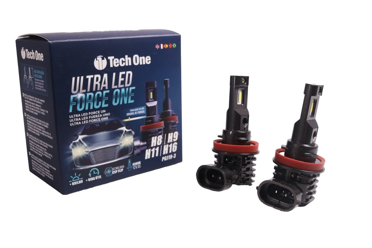 Lâmpada LED Ultra Force One 4300K H8/H9/H11/H16 Tech One: Iluminação Potente e Durável