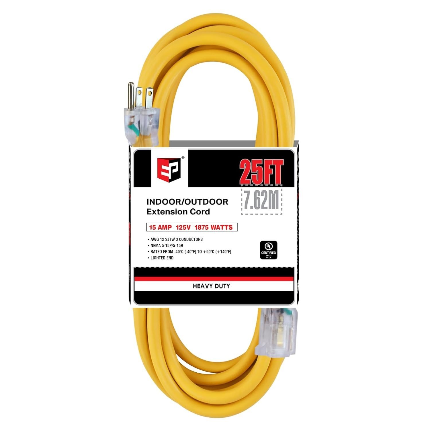 Cabo de Extensão Iluminado EP 50ft 12/3 SJTW Amarelo - Potência e Segurança para Uso Externo