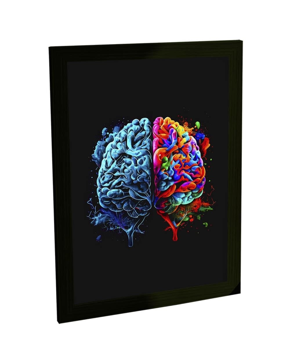 Quadro Decorativo A4 Cérebro Ilustração Psicologia - Moldura Pinus Reflorestamento