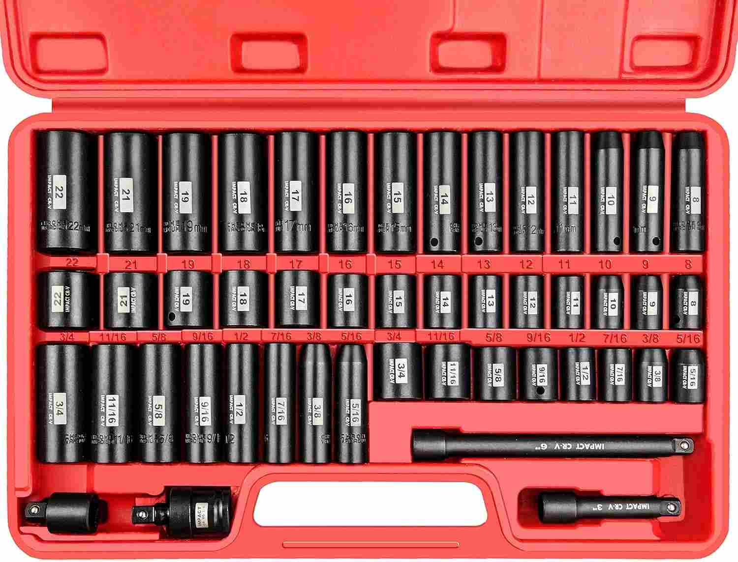 YIYITOOLS Conjunto de Soquetes de Impacto 48 Peças 9.5mm (CR-V) - Precisão e Durabilidade para Seu Trabalho