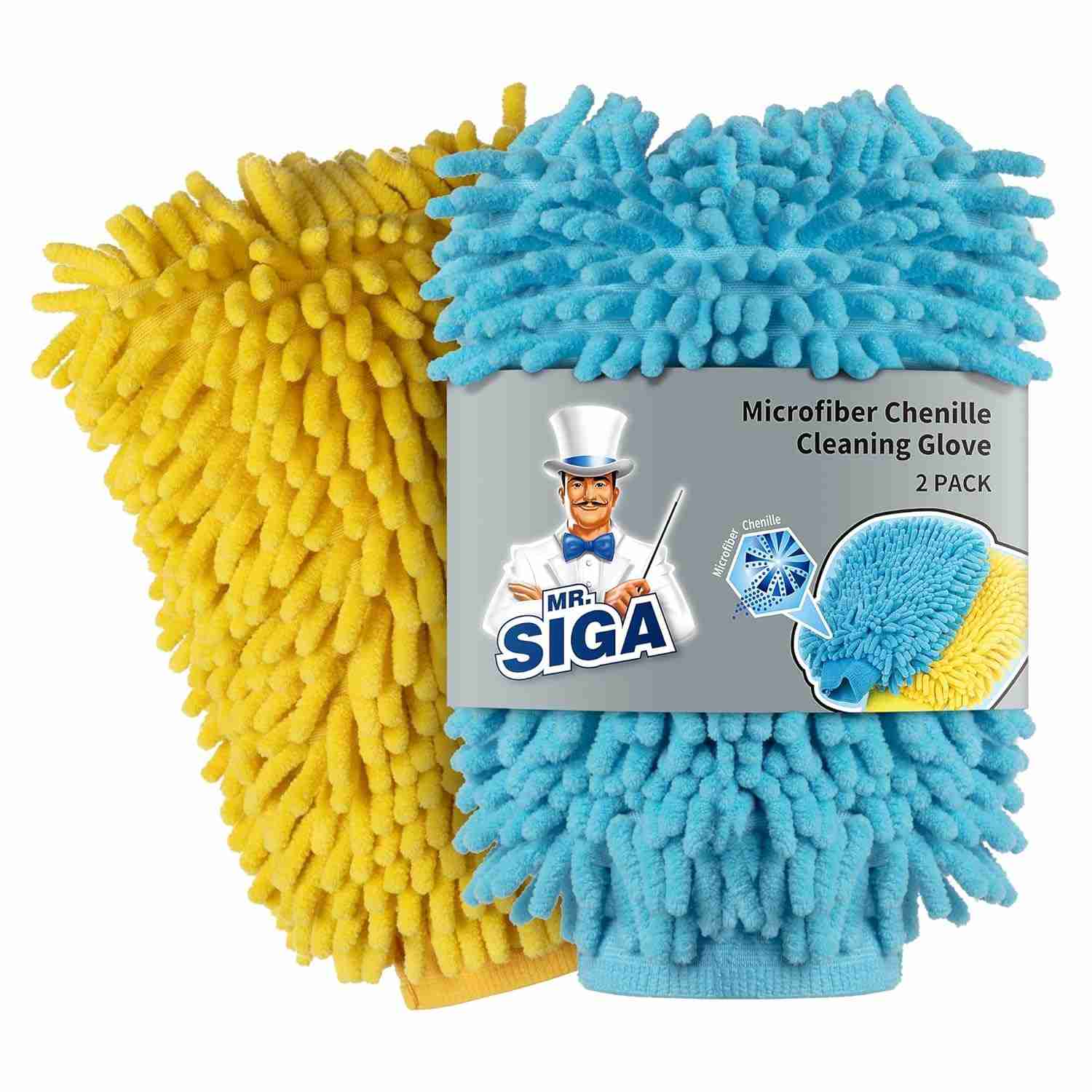 MR.SIGA Luva de Microfibra Chenille Premium: Limpeza Impecável para Seu Carro (2 Unidades)