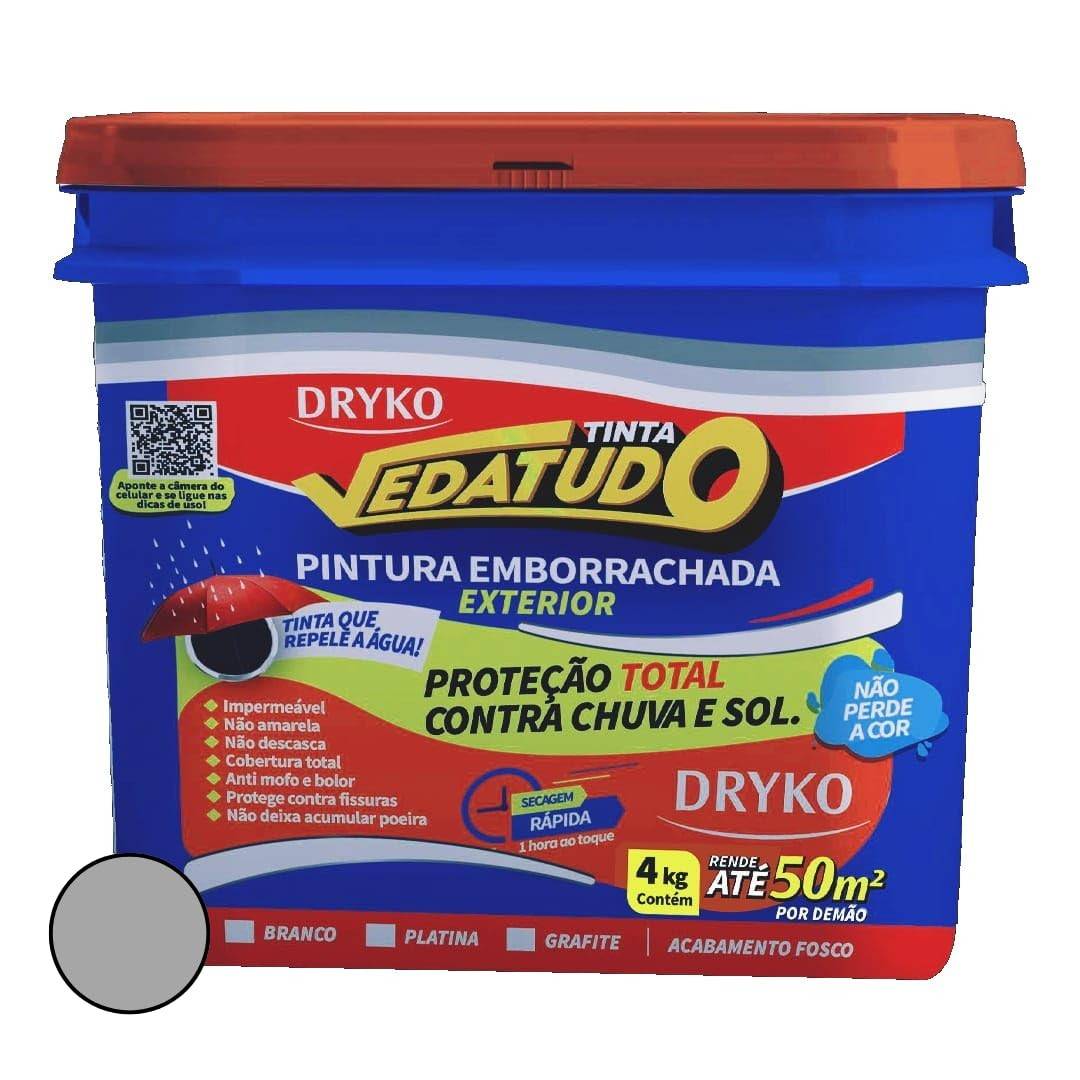 Dryko Vedatudo Platina 4kg: Tinta Emborrachada Cinza para Impermeabilização Profissional