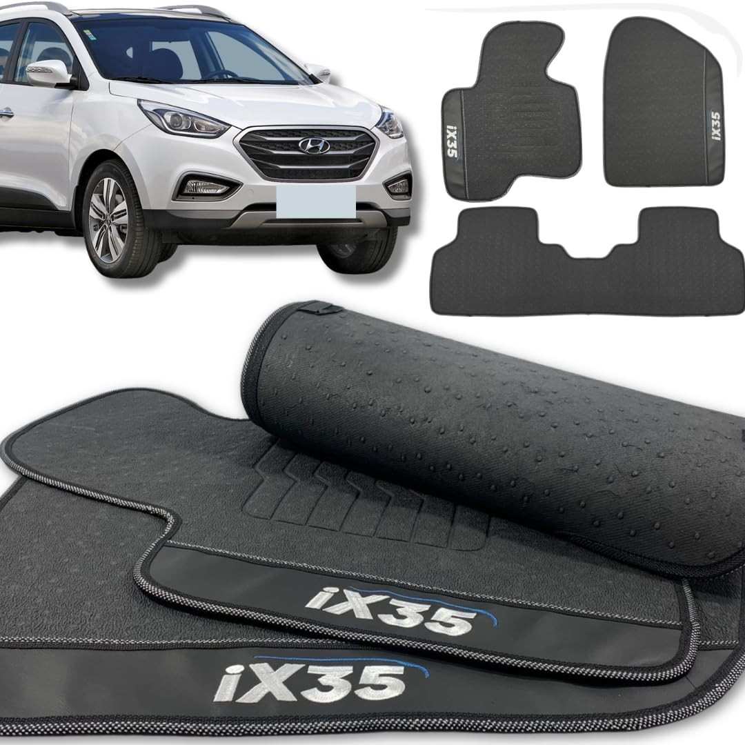Jogo de Tapetes Automotivos Emborrachados Premium para Hyundai Ix35 (2011-2024) - 3 Peças Impermeáveis