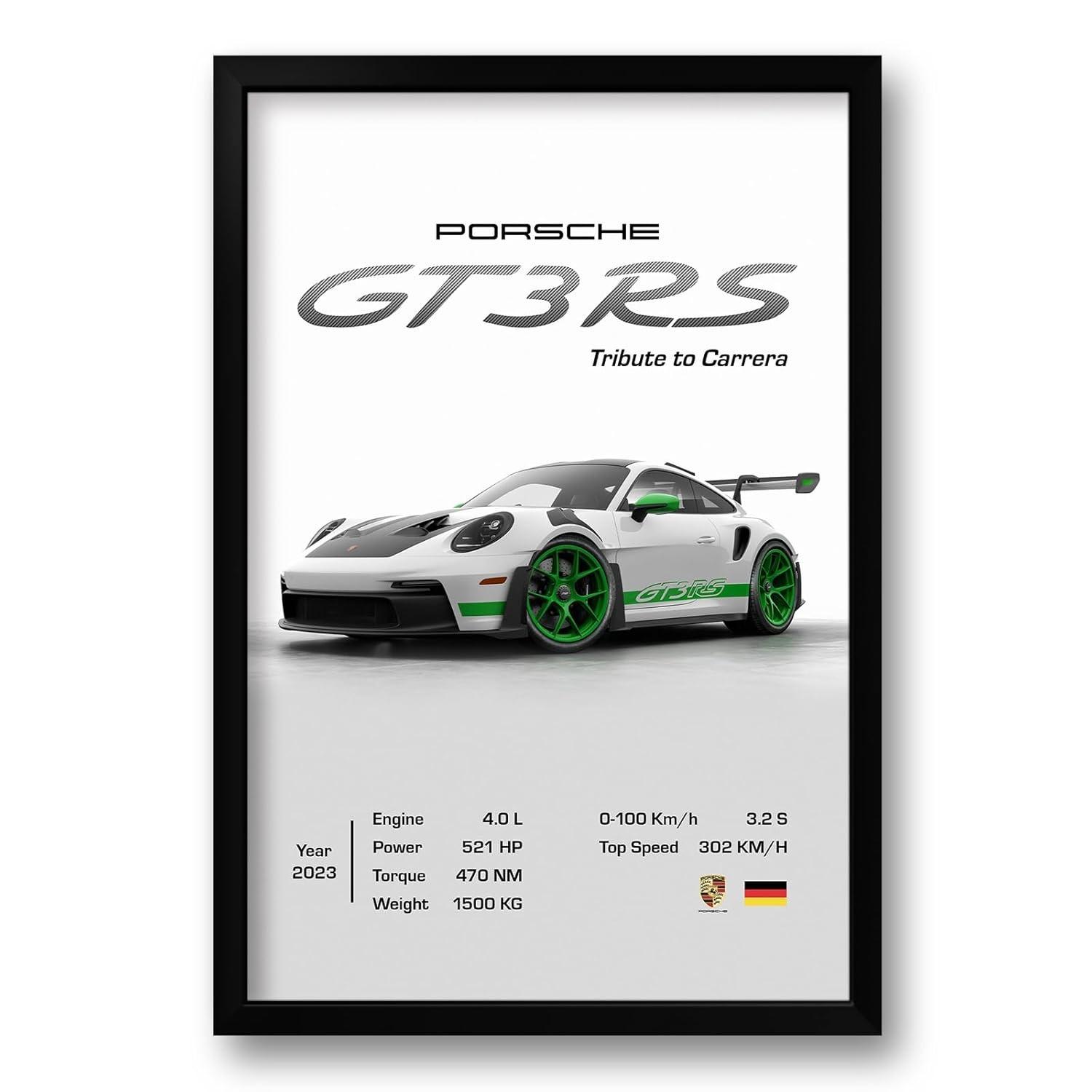 Quadro Porsche 911 GT3 RS Tribute - Impressão Premium 40x60cm com Moldura de Madeira